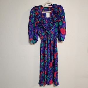 Vintage Susan Freis Colorful Floral Midi Dress
